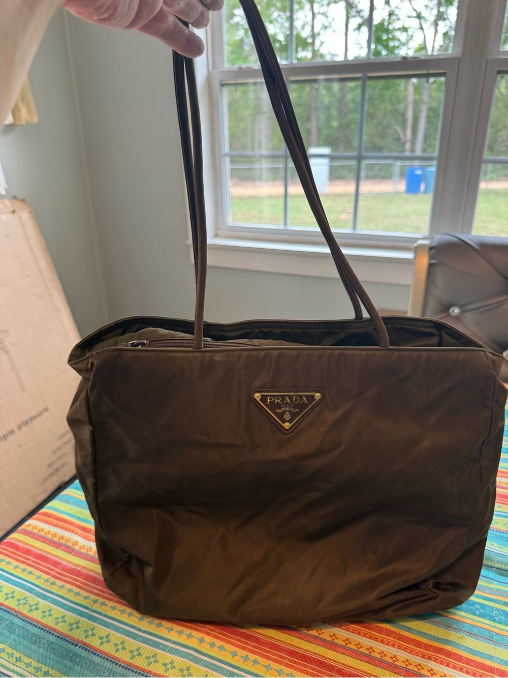 Prada Brown Nylon Shoulder Tote with Triangle Logo